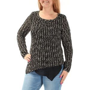 INC Womens Black Speckle Long Sleeve Jewel Neck Top Size: L